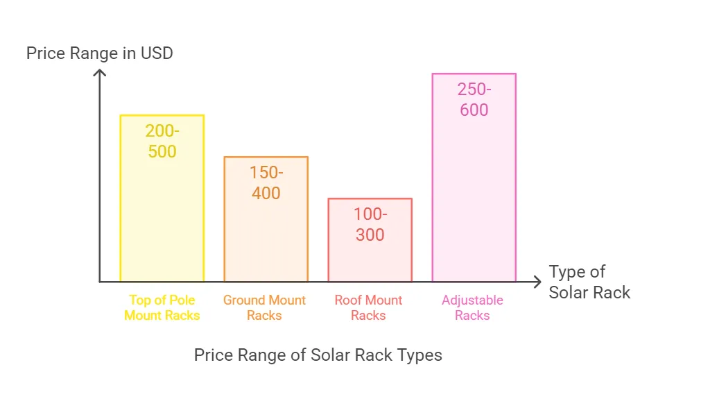 A chart showcasing price ranges for different solar rack types, highlighting the best solar rack for a 100-watt solar panel setup.